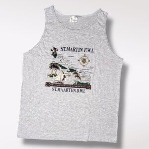 Vintage St Martin St Maarten Caribbean Tank Top Gray Cotton Size Large